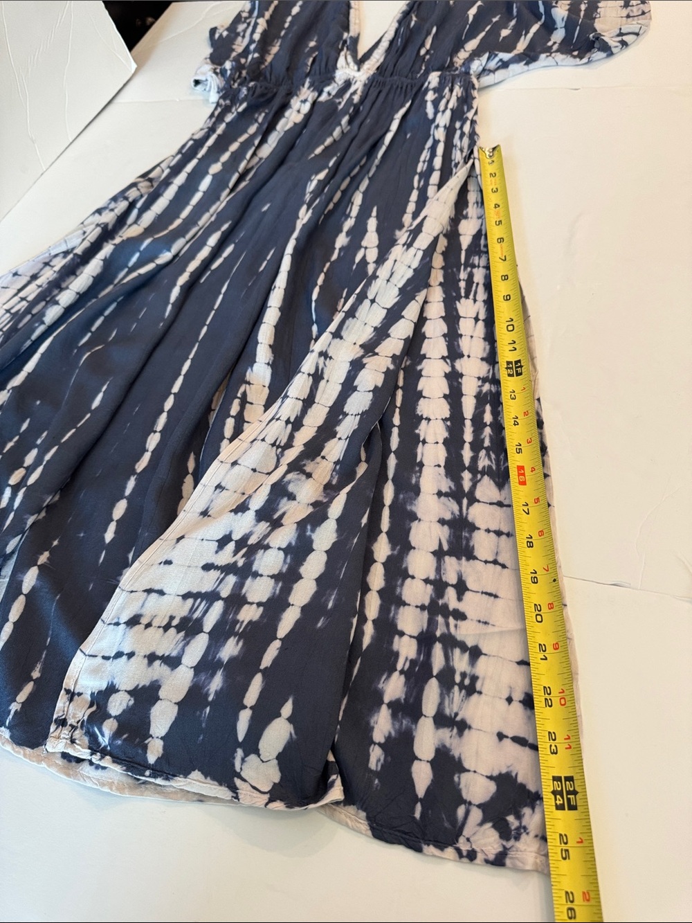 Raviya Navy & White Boho Tie-Dye Deep V Midi Dress/ Coverup, Lightweight - Picture 15 of 15